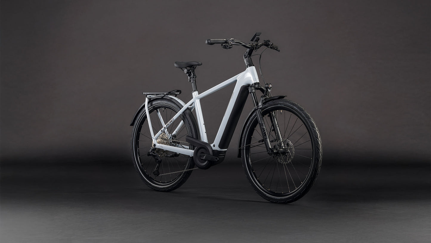 Produktbild: Cube Kathmandu Hybrid SLX 800 foggrey´n´grey, Schrägansicht (schwarzer Hintergrund)