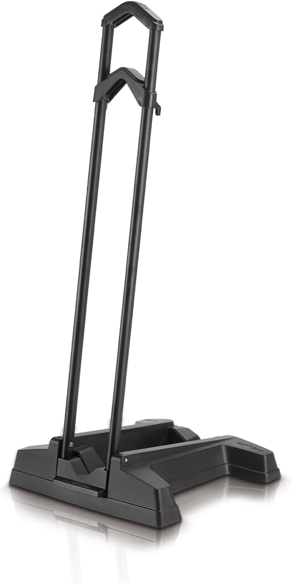 Der XLC Fahrrad Abstellständer VS-F08 von XLC ist ein schwarzer Kunststoff-Fahrradständer mit verstellbarem Griff und flacher Basis, der aufrecht auf weißem Hintergrund abgebildet ist.