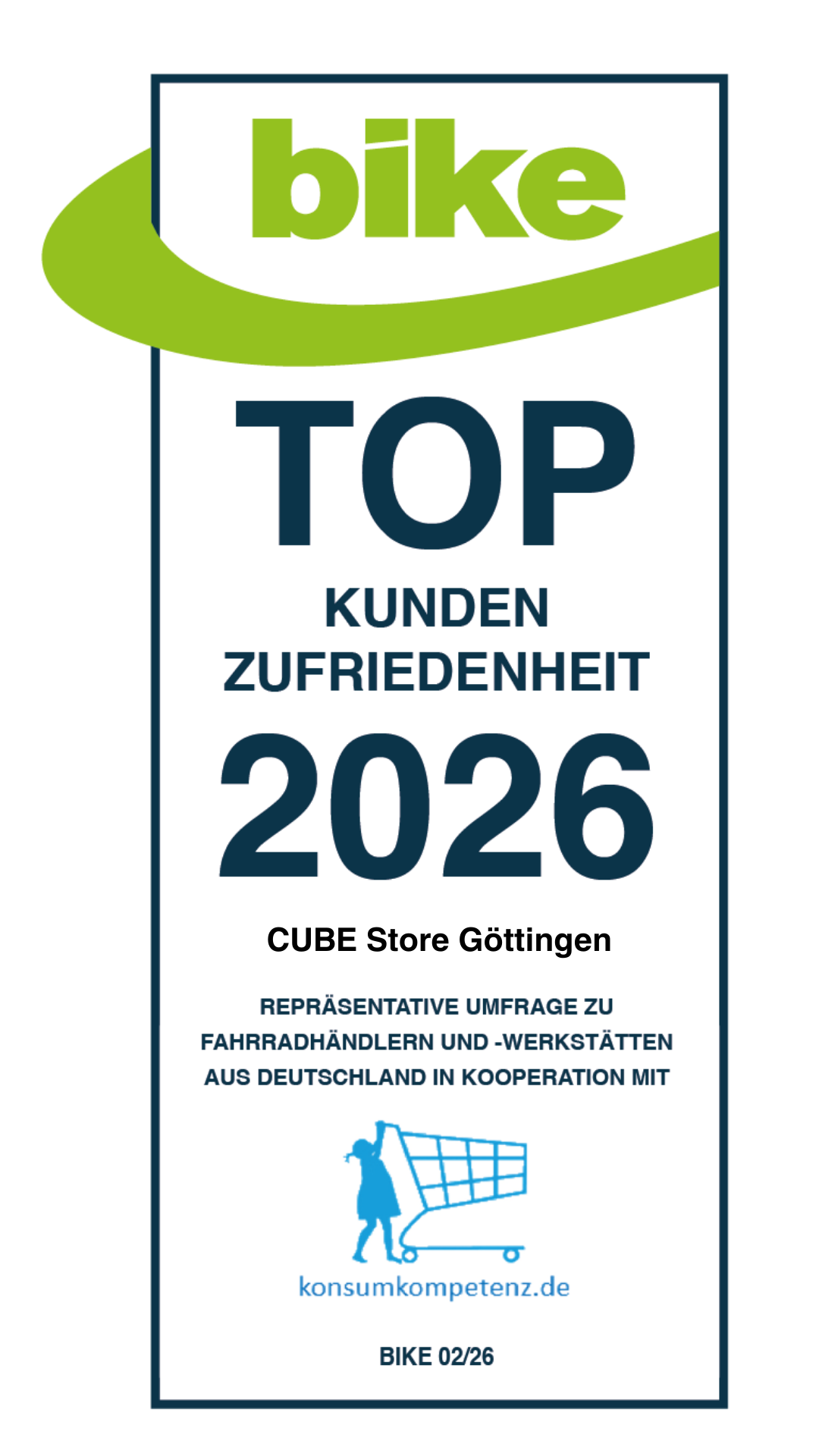 Siegel BIKE Top Fahrradhändler und Werkstätten 2026 für den CUBE Store Göttingen