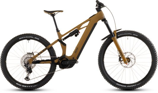 Das CUBE Stereo Hybrid ONE77 HPC Race 800 willowgreen'n'black 2026 ist ein vollgefedertes E-Mountainbike mit Bosch CX-Motor, Shimano XT 12-Gang, schwarzen Komponenten, Schwalbe-Reifen und hinterem Stoßdämpfer.