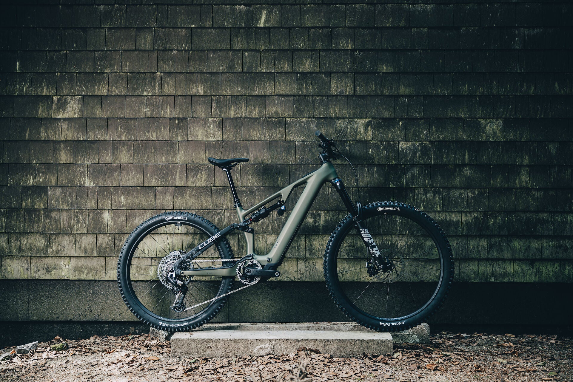 CUBE AMS Hybrid C:62 vor Holzwand mit Rasen im Vordergrund