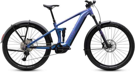 CUBE Stereo Hybrid ONE44 Pro 800 FE E-Mountainbike Fully 2027 in blueiris und purple, Seitenansicht