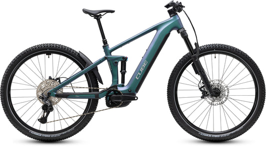 CUBE Stereo Hybrid ONE44 SLX 800 E-Mountainbike Fully 2027 in smaragdgrey und chrome, Seitenansicht