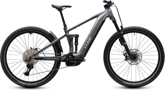 CUBE Stereo Hybrid ONE44 SLX 800 E-Mountainbike Fully 2027 in prismasilver und grey, Seitenansicht