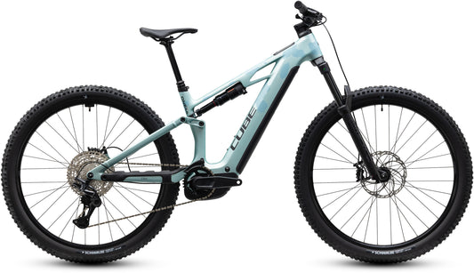 CUBE Stereo Hybrid ONE44 HPC Pro 800 E-Mountainbike Fully 2027 in pearlaqua und black, Seitenansicht