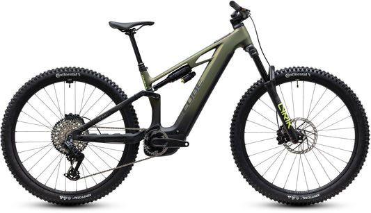 CUBE Stereo Hybrid ONE44 HPC TM 800 E-Mountainbike Fully 2027 in reedgreen und gills, Seitenansicht