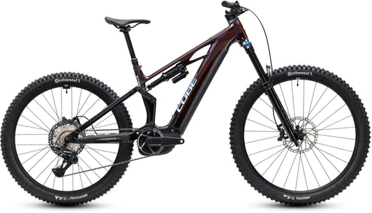CUBE Stereo Hybrid ONE77 HPC SLX 800 E-Mountainbike Fully 2027 in liquidred und black, Seitenansicht