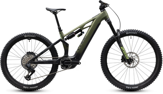 CUBE Stereo Hybrid ONE77 HPC TM 800 E-Mountainbike Fully 2027 in reedgreen und gills, Seitenansicht