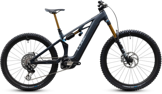 CUBE Stereo Hybrid ONE77 HPC SLT 800 E-Mountainbike Fully 2027 in bluegalaxy und grey, Seitenansicht