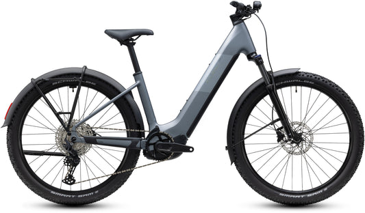CUBE Reaction Hybrid Performance 720 FE Ashgrey N Prism Easy Entry E-Mountainbike Hardtail, Seitenansicht