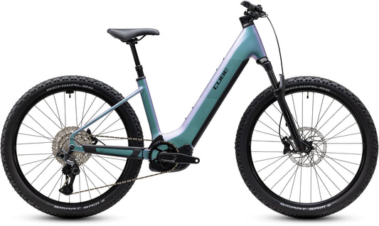 CUBE Reaction Hybrid Pro 800 Easy Entry E-Mountainbike Hardtail 2027 in polarlight und black, Seitenansicht