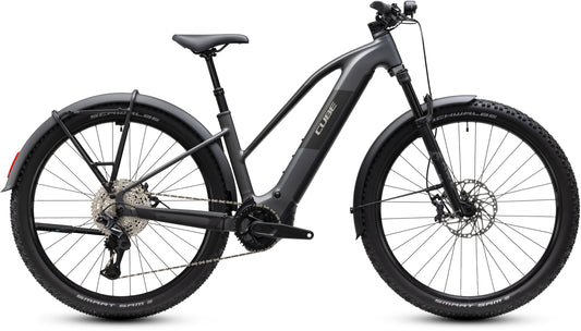 CUBE Reaction Hybrid Race 800 FE Trapeze E-Mountainbike Hardtail 2027 in slabgrey und chrome, Seitenansicht