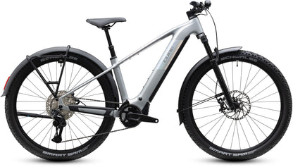 CUBE Reaction Hybrid SLX 800 FE E-Mountainbike Hardtail 2027 in platinum und reflex, Seitenansicht