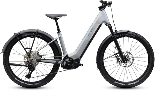 CUBE Reaction Hybrid SLX 800 FE Easy Entry E-Mountainbike Hardtail 2027 in platinum und reflex, Seitenansicht