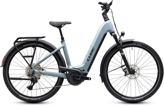 CUBE Nuride Hybrid EXC 800 Easy Entry E-Trekkingrad 2027 in seagrey und black, Seitenansicht