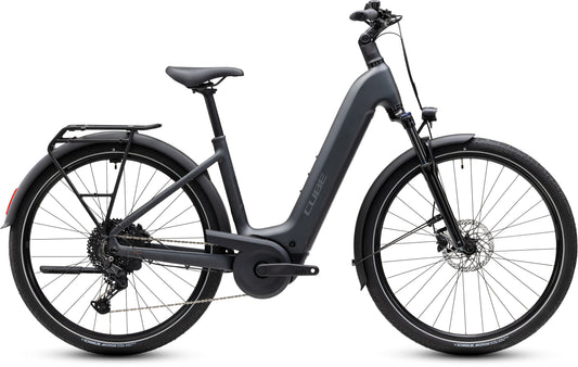 CUBE Touring Hybrid ONE 600 Easy Entry E-Trekkingrad 2027 in grey und coolgrey, Seitenansicht
