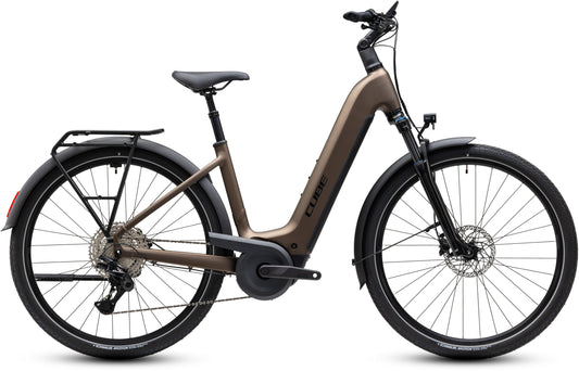 CUBE Touring Hybrid Pro 800 Easy Entry E-Trekkingrad 2027 in metallicumbra und black, Seitenansicht