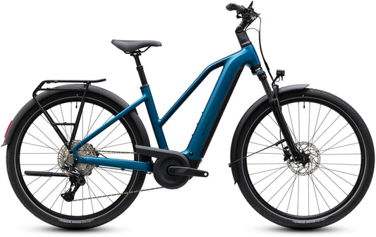 CUBE Touring Hybrid Pro 800 Trapeze E-Trekkingrad 2027 in electricblue und prizm, Seitenansicht