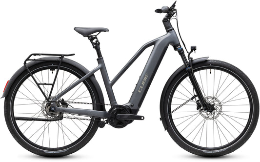 CUBE Touring Hybrid Deluxe SLX 800 Trapeze E-Trekkingrad 2027 in slabgrey und chrome, Seitenansicht