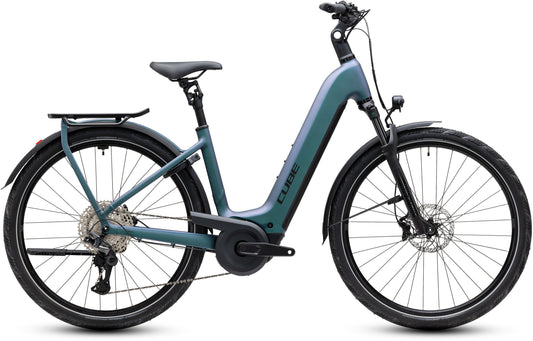 CUBE Kathmandu Hybrid Pro 800 Easy Entry E-Trekkingrad 2027 in smaragdgrey und black, Seitenansicht