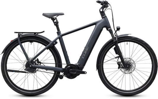 CUBE Kathmandu Hybrid Deluxe EXC 800 E-Trekkingrad 2027 in stealthgrey und grey, Seitenansicht