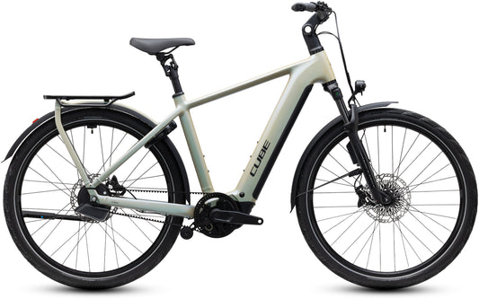 CUBE Kathmandu Hybrid Deluxe EXC 800 E-Trekkingrad 2027 in glintsand und black, Seitenansicht