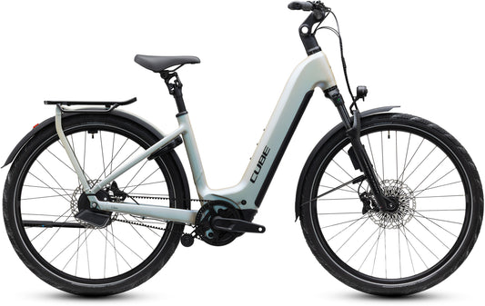 CUBE Kathmandu Hybrid Deluxe EXC 800 Easy Entry E-Trekkingrad 2027 in glintsand und black, Seitenansicht