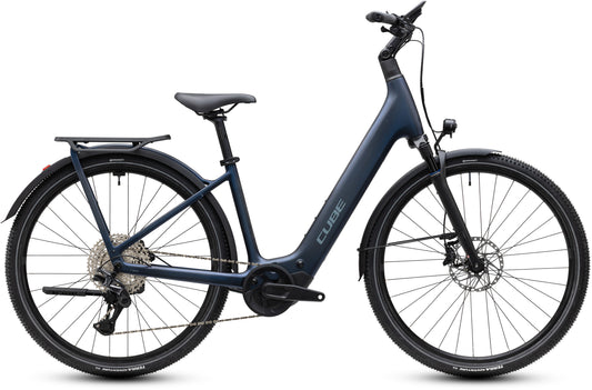 CUBE Kathmandu Hybrid C:62 Pro 400x Easy Entry E-Trekkingrad 2027 in liquidsteel und prizm, Seitenansicht