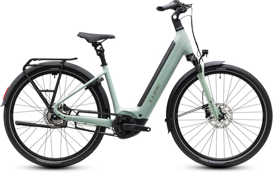 CUBE Supreme Hybrid Deluxe ONE 600 Easy Entry E-Cityrad 2027 in aloegreen und reflex, Seitenansicht