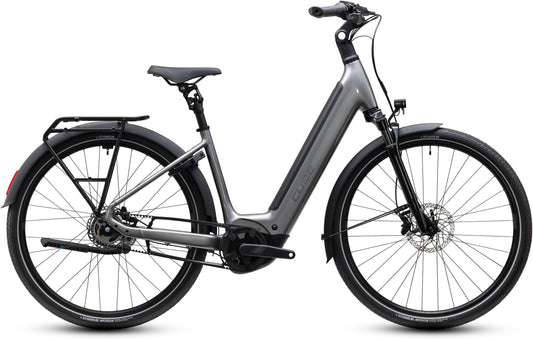 CUBE Supreme Rt Hybrid Deluxe EX 600 Easy Entry E-Cityrad 2027 in quicksilver und grey, Seitenansicht