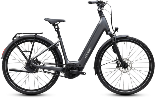 CUBE Supreme Hybrid Deluxe SLT 600 Easy Entry E-Cityrad 2027 in slabgrey und chrome, Seitenansicht