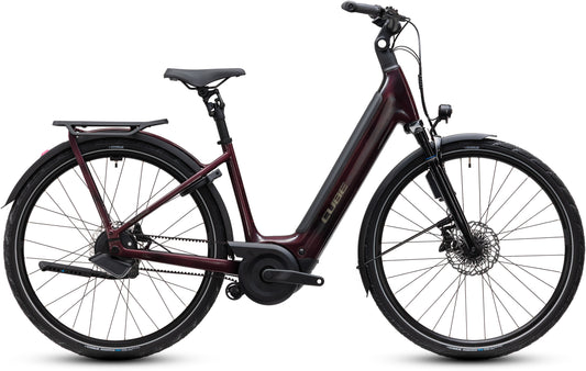 CUBE Supreme Hybrid C:62 Deluxe SLT 600 Easy Entry E-Cityrad 2027 in liquidred und chrome, Seitenansicht