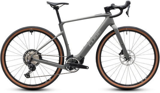 CUBE Nuroad Hybrid C:62 Race 400x E-Gravelbike 2027 in oldgrey und grey, Seitenansicht