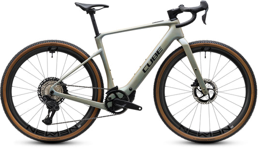 CUBE Nuroad Hybrid C:62 SLX 400x E-Gravelbike 2027 in glintsand und black, Seitenansicht