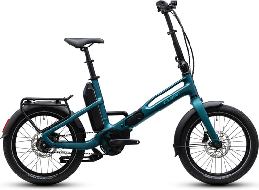 CUBE Fold Hybrid Deluxe 540 E-Faltrad 2027 in metallicpetrol und sea, Seitenansicht