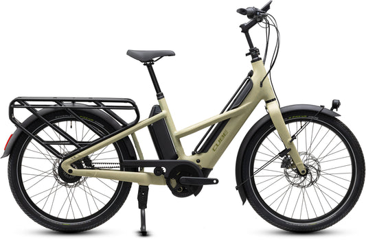 CUBE Longtail Hybrid Deluxe 800 E-Lastenrad 2027 in sandgrit und black, Seitenansicht