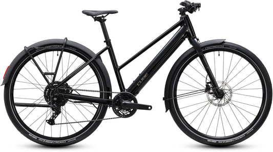 CUBE Editor Hybrid ONE 360 FE Trapeze E-Cityrad 2027 in black und irongrey, Seitenansicht