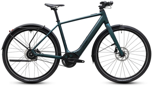 CUBE Editor Hybrid SLX 400x FE E-Cityrad 2027 in glitterteal und black, Seitenansicht