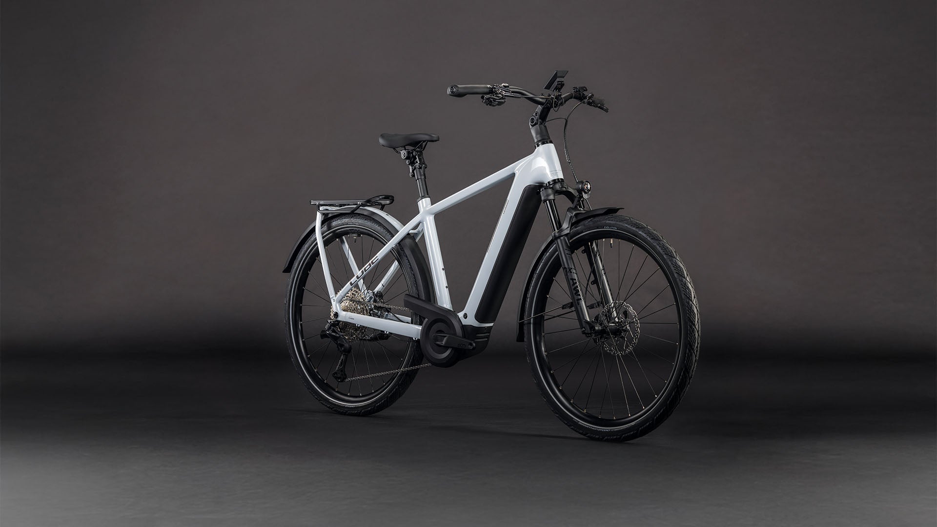 Produktbild: Cube Kathmandu Hybrid SLX 800 foggrey´n´grey, Schrägansicht (schwarzer Hintergrund)