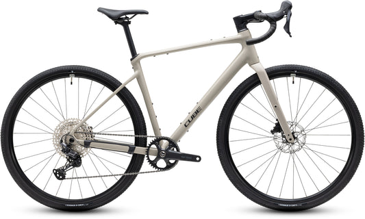 CUBE Nuroad EX Gravelbike 2027 in oatgrey und black, Seitenansicht
