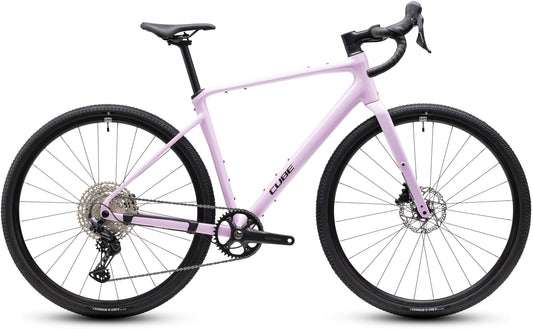 CUBE Nuroad EX Gravelbike 2027 in bubblegum und black, Seitenansicht