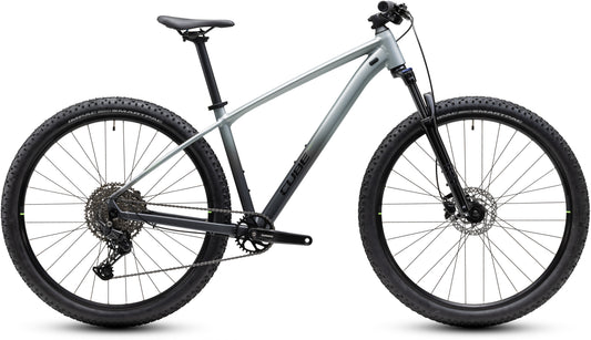 CUBE Aim Pro Mountainbike Hardtail 2027 in grey und black, Seitenansicht