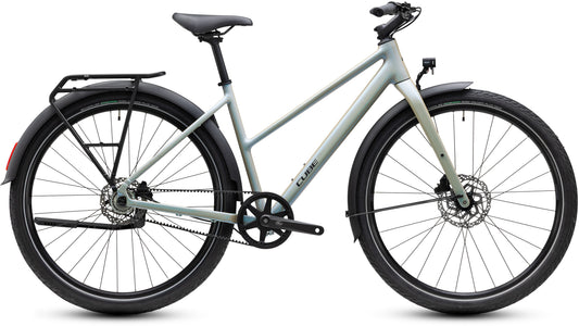 CUBE Editor ONE FE Trapeze Cityrad 2027 in glintsand und black, Seitenansicht