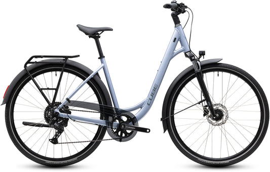 CUBE Touring ONE Easy Entry Trekkingrad 2027 in silverblue und reflex, Seitenansicht