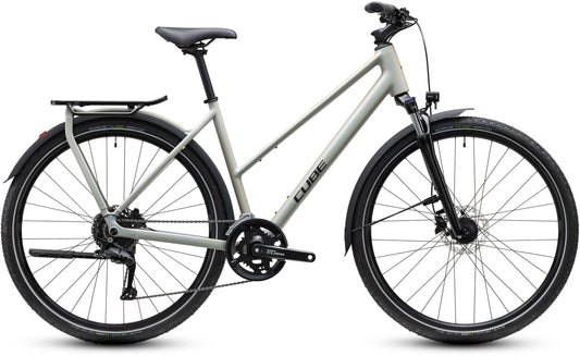 CUBE Kathmandu ONE Trapeze Trekkingrad 2027 in glintsand und black, Seitenansicht