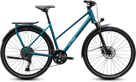 CUBE Kathmandu EXC Trapeze Trekkingrad 2027 in metallicpetrol und sea, Seitenansicht