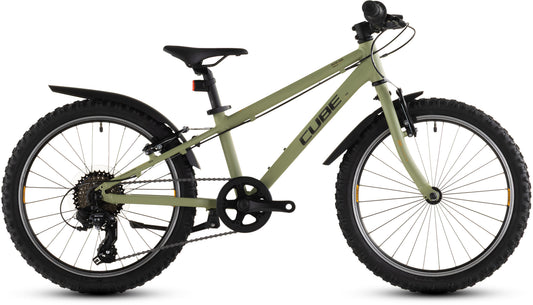 CUBE Acid 200 FE Kinderrad 2027 in lightolive und orange, Seitenansicht