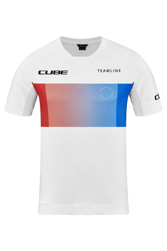 CUBE TEAMLINE Rundhalstrikot kurzarm white´n´blue´n´red L