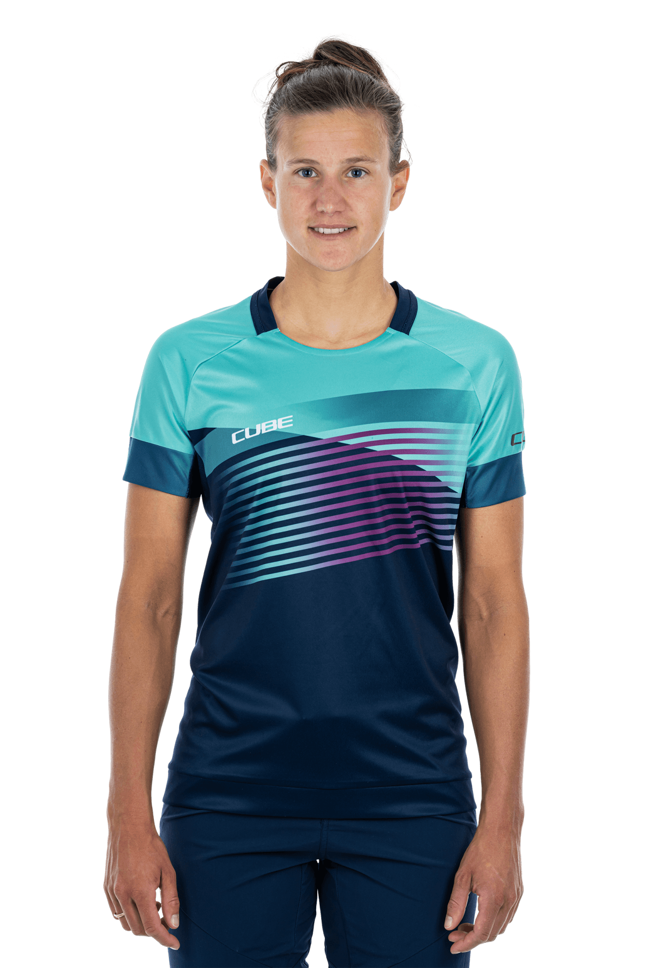 CUBE TEAMLINE WS Rundhalstrikot kurzarm blue´n´mint M (38)